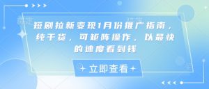 短剧拉新变现1月份推广指南，纯干货，可矩阵操作，以最快的速度看到钱_网创资源库
