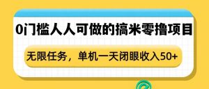 0门槛人人可做的搞米零撸项目，无限任务，单机一天闭眼收入50+_网创资源库