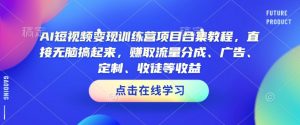 AI短视频变现训练营项目合集教程，直接无脑搞起来，赚取流量分成、广告、定制、收徒等收益_网创资源库