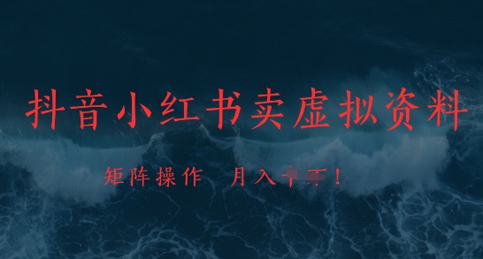 抖音小红书卖虚拟资料，市场需求一直存在，矩阵操作，月入1w+_网创资源库