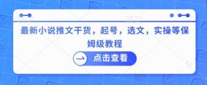 最新小说推文干货，起号，选文，实操等保姆级教程_网创资源库