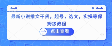 最新小说推文干货，起号，选文，实操等保姆级教程_网创资源库