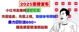 2025重磅发布：小红书直播间连怼引流，无需连麦、无需上镜，突破单号限制，暴力日引流600+_网创资源库