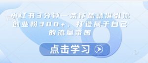 小红书3分钟一条作品精准引流创业粉300+，打造属于自己的流量帝国_网创资源库