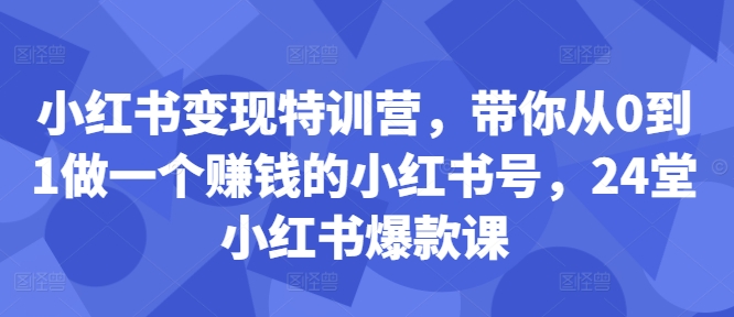 小红书变现特训营，带你从0到1做一个赚钱的小红书号，24堂小红书爆款课_网创资源库