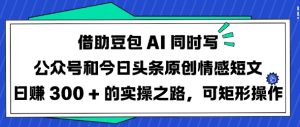 借助豆包AI同时写公众号和今日头条原创情感短文日入3张的实操之路，可矩形操作_网创资源库