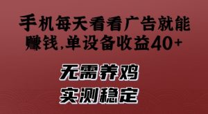 手机每天看看广告就能挣钱，单设备收益40+，无需养鸡，实测稳定【揭秘】_网创资源库