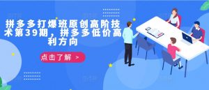 拼多多打爆班原创高阶技术第39期，拼多多低价高利方向_网创资源库