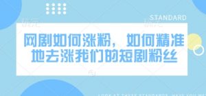 网剧如何涨粉，如何精准地去涨我们的短剧粉丝_网创资源库