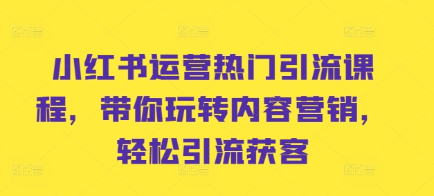 小红书运营热门引流课程，带你玩转内容营销，轻松引流获客_网创资源库