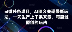 ai微头条项目，Ai图文变现最新玩法，一天生产上千条文章，每篇过原创的玩法_网创资源库