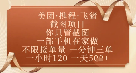 飞猪美团截图项目，你只管截图，一部手机在家做，正规平台无套路，一天5张+【揭秘】_网创资源库