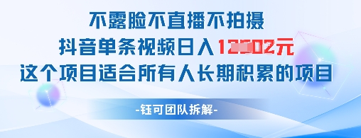 不露脸不直播不拍摄抖音单条视频日入1k+这个项目适合所有人长期积累的项目_网创资源库