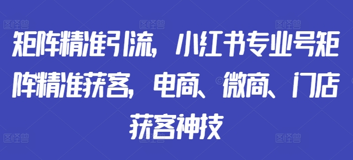 矩阵精准引流，小红书专业号矩阵精准获客，电商、微商、门店获客神技_网创资源库