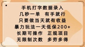 手机打字数据录入，几秒一单，有手就行，只要做当天就有收益，暴力玩法一天低保2张_网创资源库