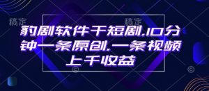 豹剧软件干短剧，10分钟一条原创，爆一条视频上千收益_网创资源库