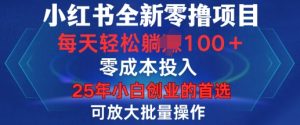 小红书全新纯零撸项目，只要有号就能玩，可放大批量操作，轻松日入100+【揭秘】_网创资源库