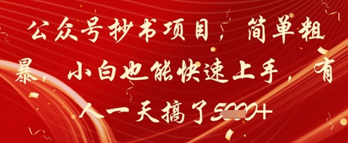 公众号抄书项目，简单粗暴，小白也能快速上手，有人一天搞了1k+_网创资源库