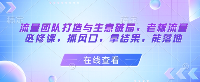 流量团队打造与生意破局，老板流量必修课，抓风口，拿结果，能落地_网创资源库