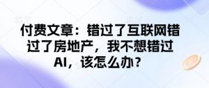 付费文章：错过了互联网错过了房地产，我不想错过AI，该怎么办？_网创资源库