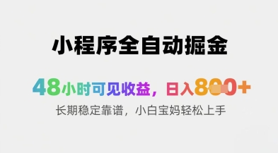 小程序全自动掘金，48小时可见收益，日入8张+长期稳定靠谱，小白宝妈轻松上手【揭秘】_网创资源库