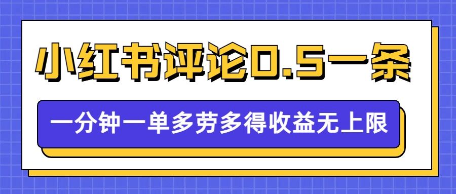 小红书留言评论，0.5元1条，一分钟一单，多劳多得，收益无上限_网创资源库
