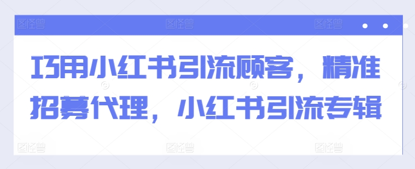巧用小红书引流顾客，精准招募代理，小红书引流专辑_网创资源库