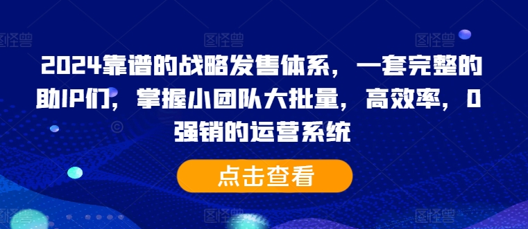 2024靠谱的战略发售体系，一套完整的助IP们，掌握小团队大批量，高效率，0 强销的运营系统_网创资源库