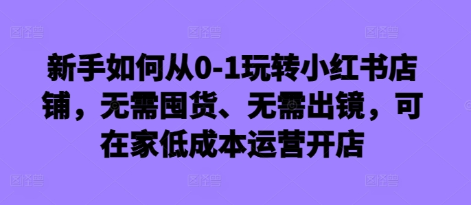 新手如何从0-1玩转小红书店铺，无需囤货、无需出镜，可在家低成本运营开店_网创资源库