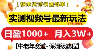 实测视频号最新玩法，中老年赛道，独家资源，月入过W+【揭秘】_网创资源库