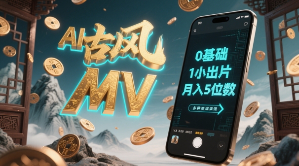 AI一键生成古风音乐MV，0剪辑基础1小时出片，多种变现渠道，一部手机月入5位数_网创资源库