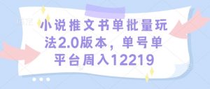 小说推文书单批量玩法2.0版本，单号单平台周入12219_网创资源库