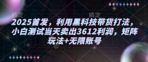2025首发，利用黑科技带货打法，小白测试当天卖出3612利润，矩阵玩法+无限账号【揭秘】_网创资源库