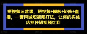 短视频运营课，短视频+模板+矩阵+直播，一套同城短视频打法，让你的实体店抓住短视频红利_网创资源库