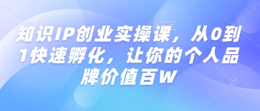 知识IP创业实操课，从0到1快速孵化，让你的个人品牌价值百W_网创资源库