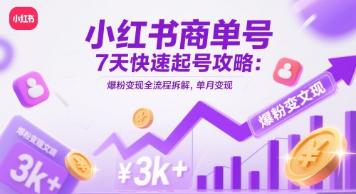 小红书商单号7天快速起号攻略：爆粉变现全流程拆解，单月变现3k+_网创资源库