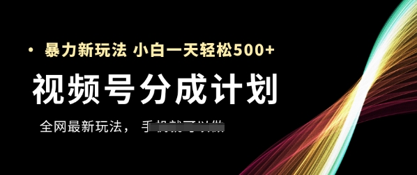 视频号分成计划，全网最暴力玩法，新手一天也能轻松5张+_网创资源库