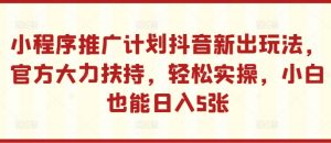 小程序推广计划抖音新出玩法，官方大力扶持，轻松实操，小白也能日入5张【揭秘】_网创资源库