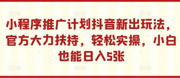 小程序推广计划抖音新出玩法，官方大力扶持，轻松实操，小白也能日入5张【揭秘】_网创资源库