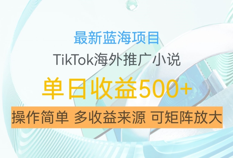 最新蓝海项目，利用tiktok海外推广小说赚钱佣金，简单易学，日入500+，可矩阵放大【揭秘】_网创资源库