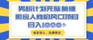 男粉计划无脑躺Z，顺应人性的风口项目，谁发谁火，加爆微信，日入多张【揭秘】_网创资源库