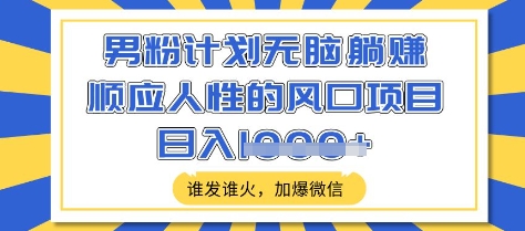 男粉计划无脑躺Z，顺应人性的风口项目，谁发谁火，加爆微信，日入多张【揭秘】_网创资源库