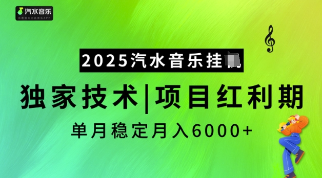 2025汽水音乐挂JI，独家技术，项目红利期，稳定月入5k【揭秘】_网创资源库
