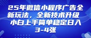 2025年微信小程序最新玩法纯小白易上手，稳定日入多张，技术全新升级【揭秘】_网创资源库