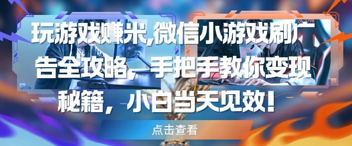玩游戏挣米，微信小游戏刷广告全攻略，手把手教你变现秘籍，小白当天见效_网创资源库