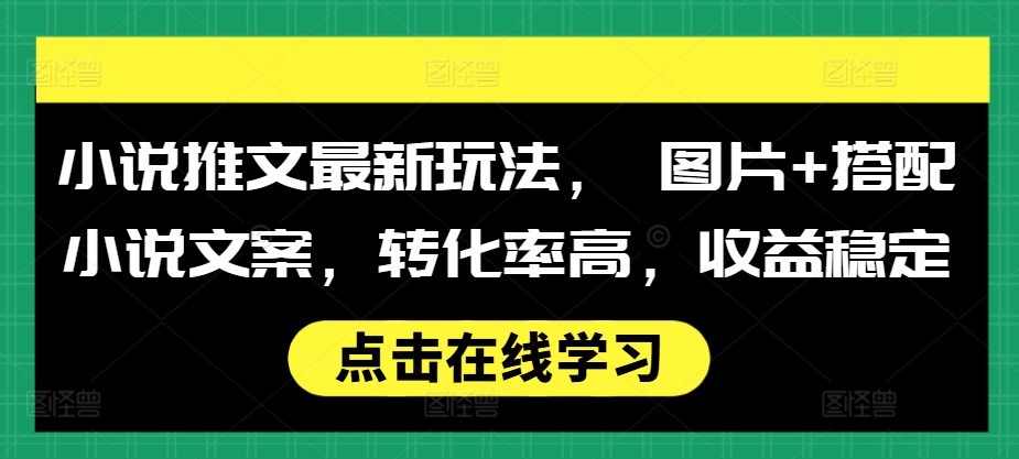 小说推文最新玩法， 图片+搭配小说文案，转化率高，收益稳定_网创资源库