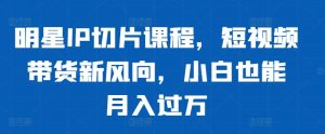 明星IP切片课程，短视频带货新风向，小白也能月入过万_网创资源库