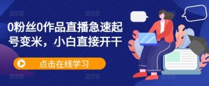 0粉丝0作品直播急速起号变米，小白直接开干_网创资源库