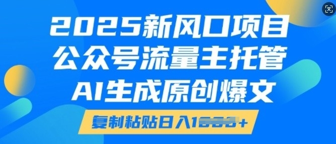2025新风口项目，公众号流量主托管，AI生成原创爆文，复制粘贴日入多张_网创资源库