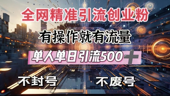 全网独家引流创业粉，有操作就有流量，单人单日引流500+，不封号、不费号_网创资源库